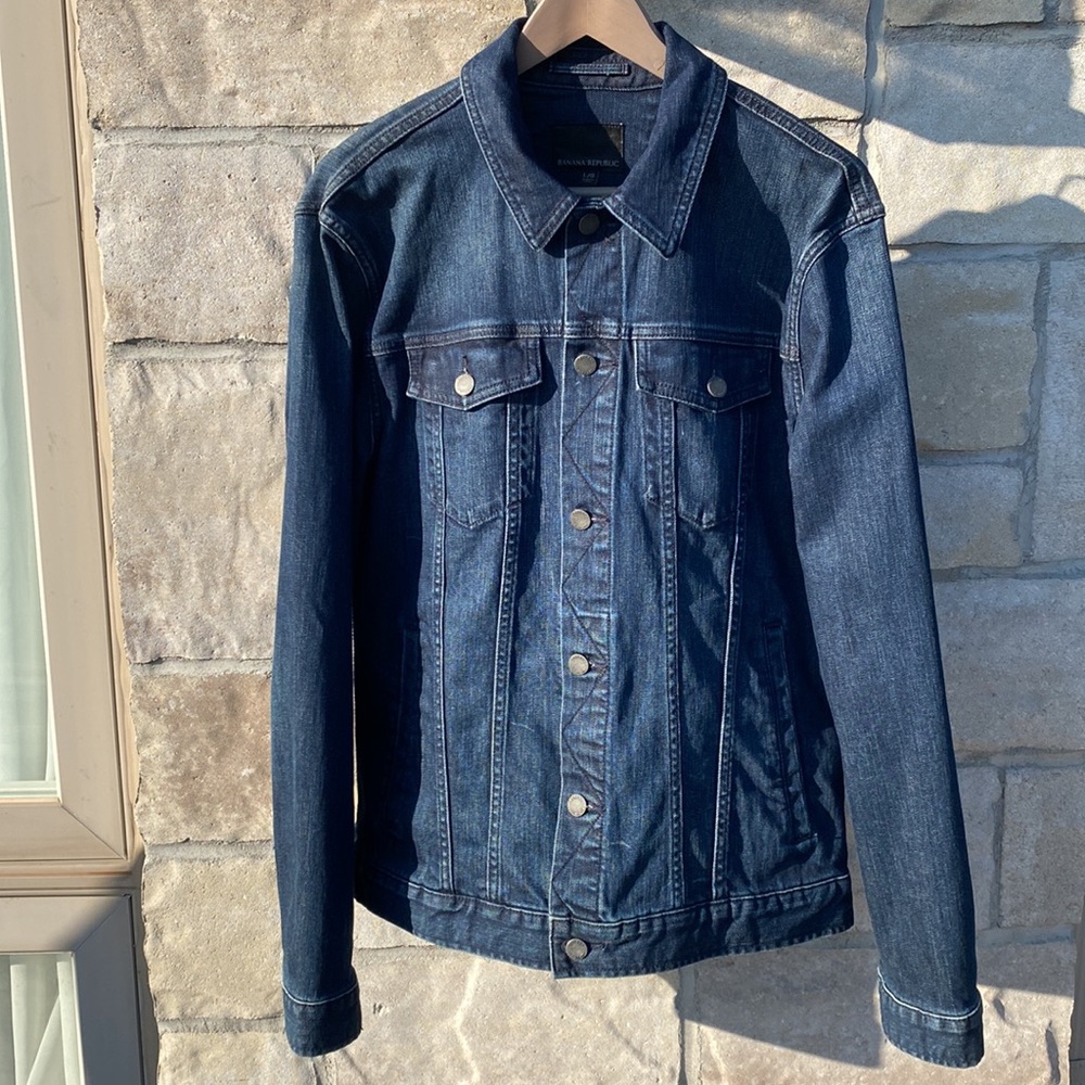 Mens Banana Republic Dark Denim Jean Jacket Button Down Large New Condition - Picture 2 of 11